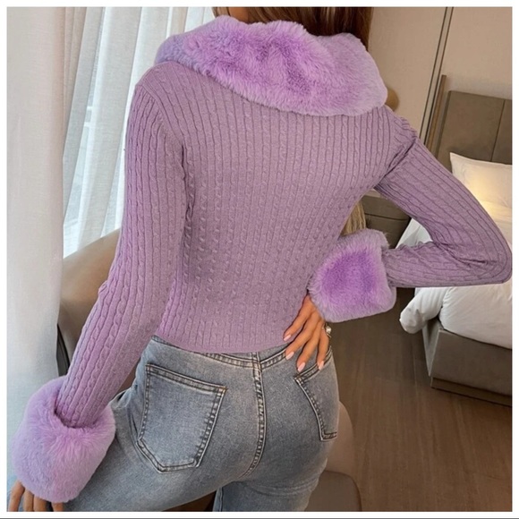 The Neena Purple Faux Fur Trim Sweater - Picture 4 of 8